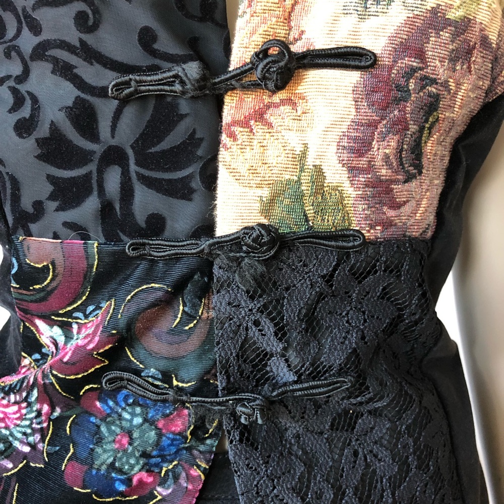 Vintage tapestry lace velvet, multi patterned vest - Picture 2 of 4